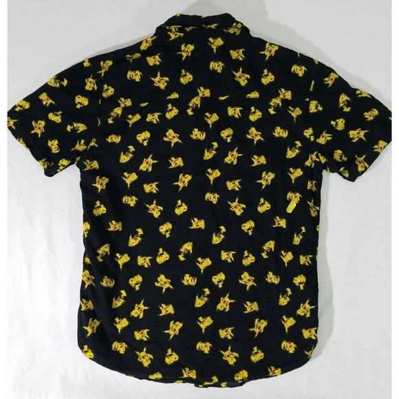 Pokemon Pikachu Print  Button Down Shirt Adult Size Small Black Yellow Official - Picture 5 of 5